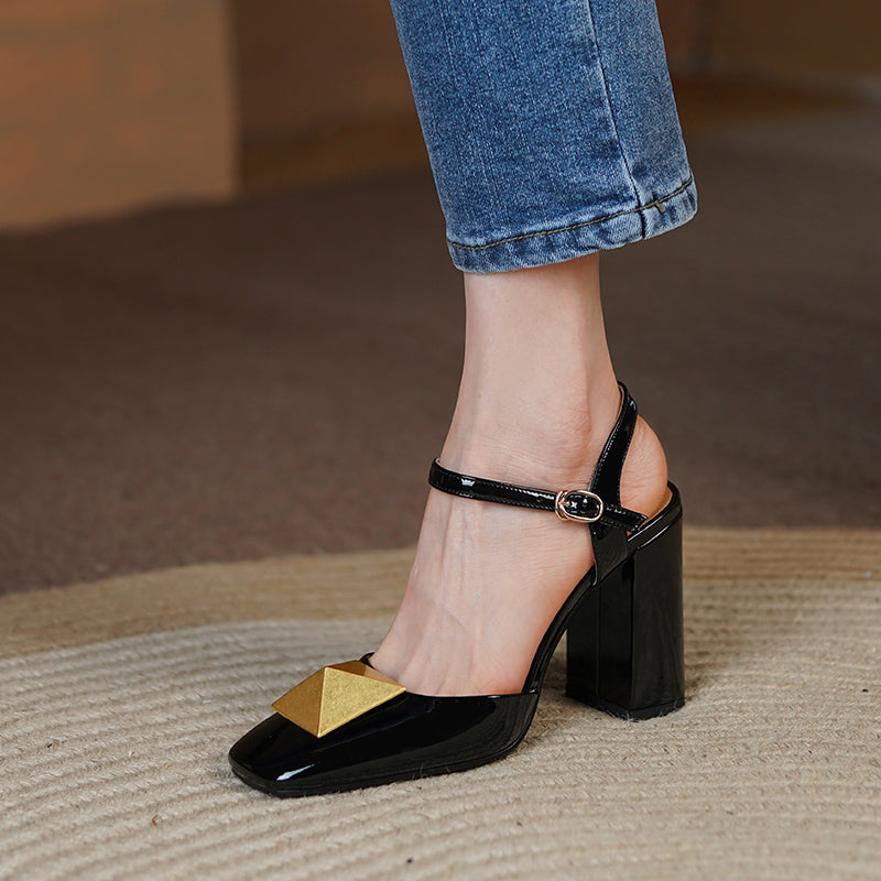 Caitlin High Chunky Heel Ankle Strap Pumps Newgew